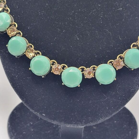 Vintage NATASHA signed bronze necklace turquoise acrylic Faceted 23in - Picture 2 of 5